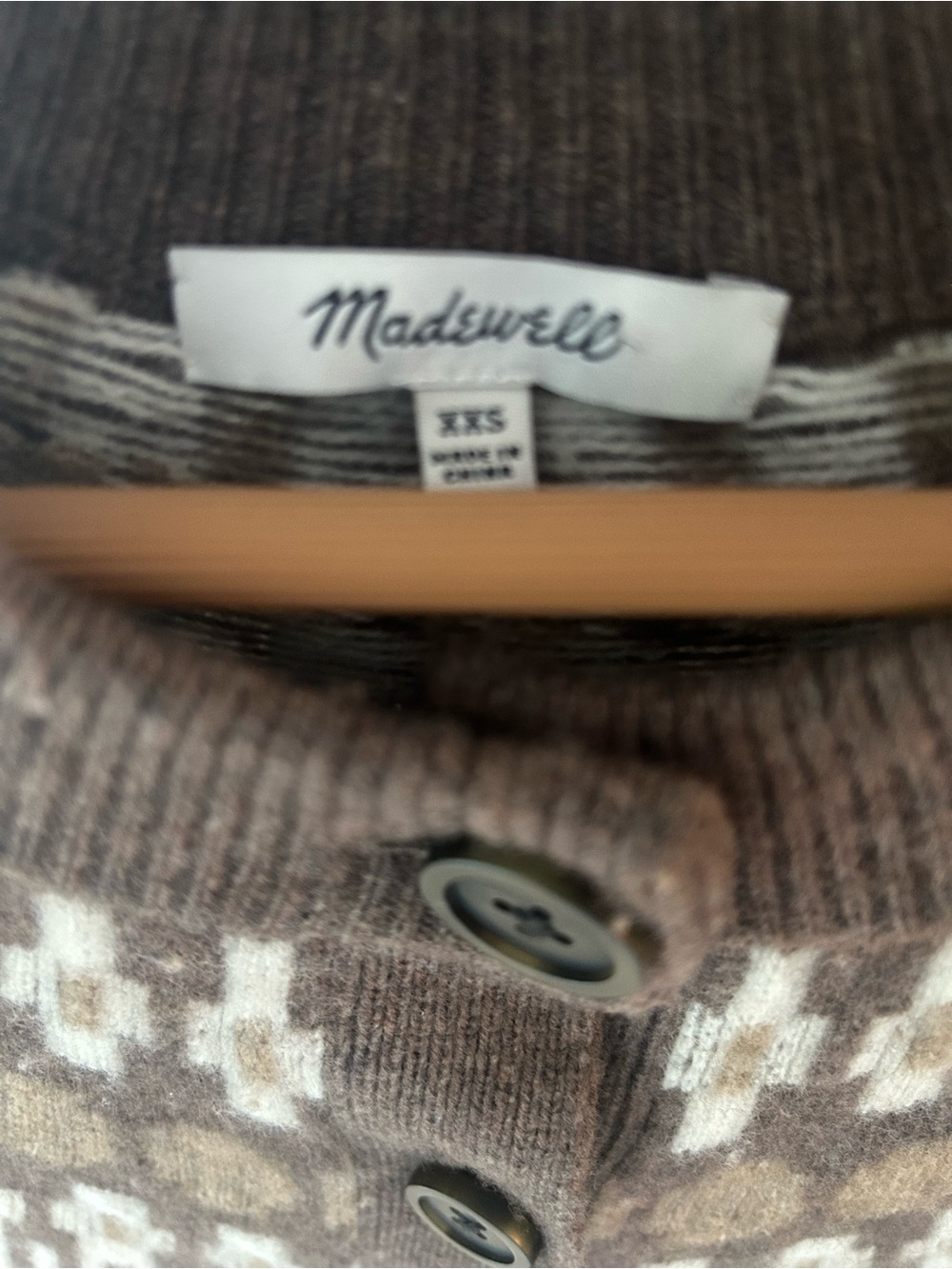 Madewell Brown and Cream Fair Isle Button Cardigan - Picture 3 of 3